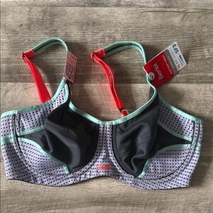 Berlei Gray Sports Bra with Mint Trim and Coral Straps new